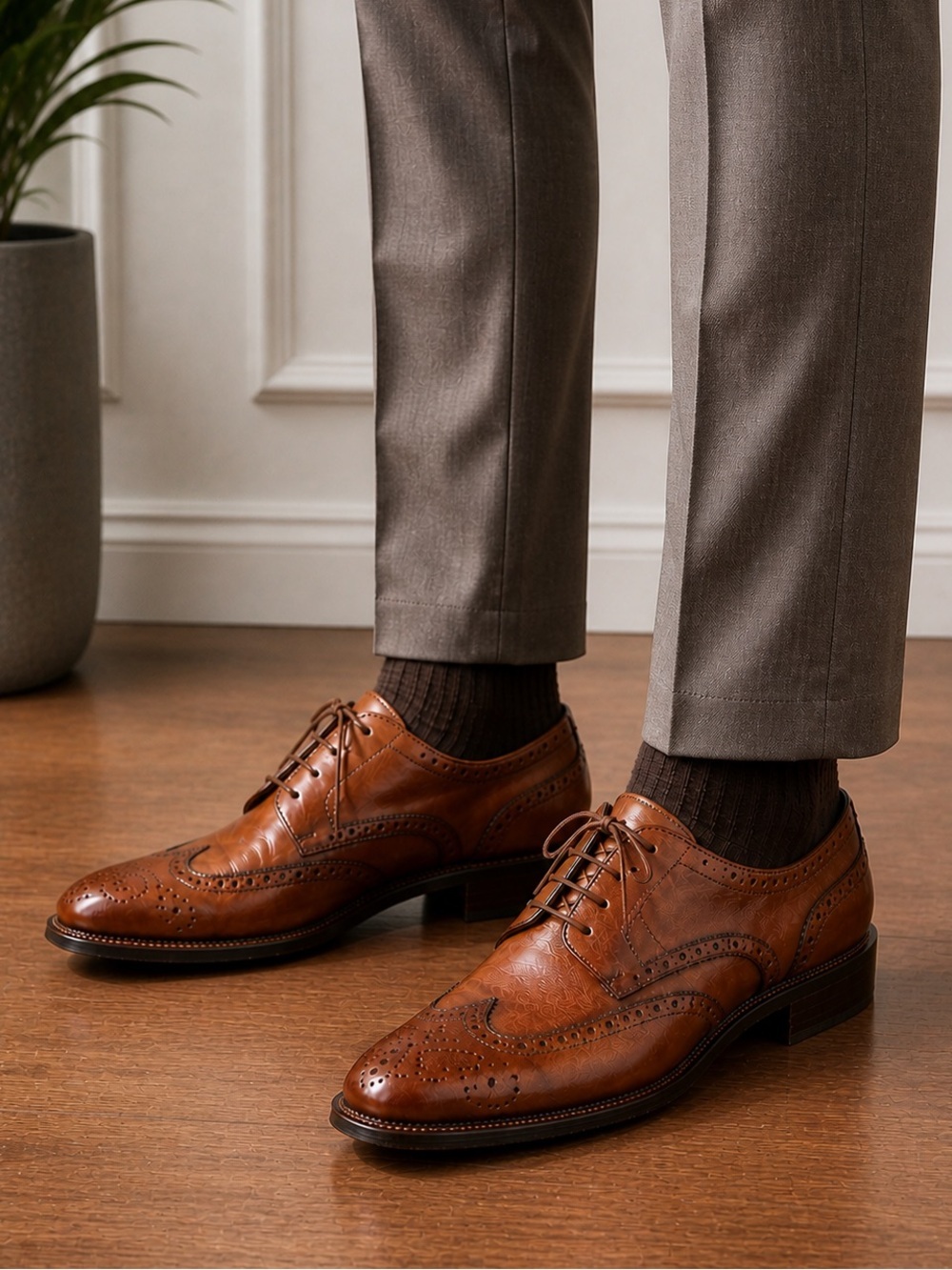 Massimo Matteo Brandy Leather Wingtip Men’s Shoes - Size 7